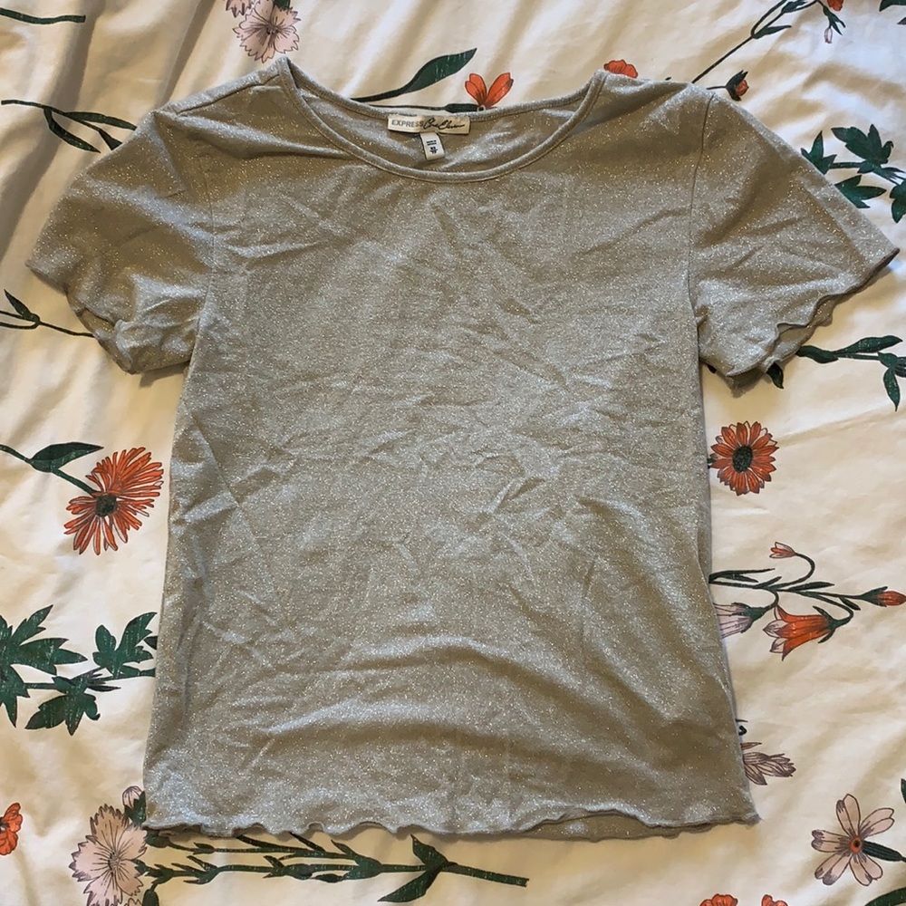 Express Silver Sparkly Short Sleeve Top